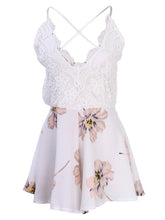 Load image into Gallery viewer, 3 Styles Women Patchwork Lace V Neck Print Playsuit Dress Stiching Strap Backless Cross Dresses Summer Women Clothes