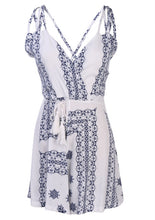 Load image into Gallery viewer, 3 Styles Women Patchwork Lace V Neck Print Playsuit Dress Stiching Strap Backless Cross Dresses Summer Women Clothes