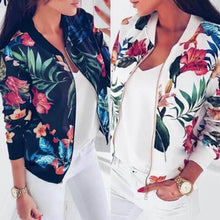 Load image into Gallery viewer, 8 Colors Women Jackets Flower Floral Print Retro Ladies Zipper Up Short Thin Slim Bomber Jacket Coats Basic Casual Outerwear