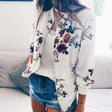 Load image into Gallery viewer, 8 Colors Women Jackets Flower Floral Print Retro Ladies Zipper Up Short Thin Slim Bomber Jacket Coats Basic Casual Outerwear
