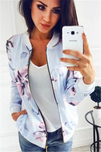 Load image into Gallery viewer, 8 Colors Women Jackets Flower Floral Print Retro Ladies Zipper Up Short Thin Slim Bomber Jacket Coats Basic Casual Outerwear