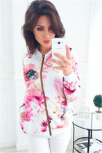 Load image into Gallery viewer, 8 Colors Women Jackets Flower Floral Print Retro Ladies Zipper Up Short Thin Slim Bomber Jacket Coats Basic Casual Outerwear