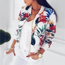 Load image into Gallery viewer, 8 Colors Women Jackets Flower Floral Print Retro Ladies Zipper Up Short Thin Slim Bomber Jacket Coats Basic Casual Outerwear
