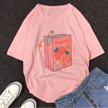 Load image into Gallery viewer, Cartoon Peach Juice Japanses Aesthetic Grunge T shirt Women Harajuku Cute Kawaii Pink Summer Casual Tumblr Outfit Fashion Tops
