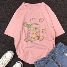 Load image into Gallery viewer, Cartoon Peach Juice Japanses Aesthetic Grunge T shirt Women Harajuku Cute Kawaii Pink Summer Casual Tumblr Outfit Fashion Tops