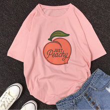 Load image into Gallery viewer, Cartoon Peach Juice Japanses Aesthetic Grunge T shirt Women Harajuku Cute Kawaii Pink Summer Casual Tumblr Outfit Fashion Tops
