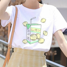 Load image into Gallery viewer, Cartoon Peach Juice Japanses Aesthetic Grunge T shirt Women Harajuku Cute Kawaii Pink Summer Casual Tumblr Outfit Fashion Tops