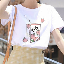 Load image into Gallery viewer, Cartoon Peach Juice Japanses Aesthetic Grunge T shirt Women Harajuku Cute Kawaii Pink Summer Casual Tumblr Outfit Fashion Tops