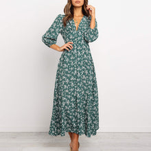 Load image into Gallery viewer, Floral Printed V-neck Single-breasted High Waist Chiffon Long Dress Ladies Boho Beach Style Women Party Dresses Vestidos