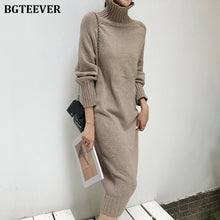 Load image into Gallery viewer, Elegant Turtleneck Knitted Dress Women Autumn Loose Female Sweater Dress Winter Thicken Knitted Pullovers Dress Vestidos 2019