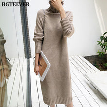 Load image into Gallery viewer, Elegant Turtleneck Knitted Dress Women Autumn Loose Female Sweater Dress Winter Thicken Knitted Pullovers Dress Vestidos 2019