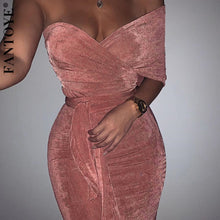 Load image into Gallery viewer, Fantoye Fashion New Bandage Party Dress Women 2019 Autumn Strapless Midi Bodycon Dress Elegant Celebrity Party ClubWear Vestidos