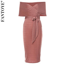 Load image into Gallery viewer, Fantoye Fashion New Bandage Party Dress Women 2019 Autumn Strapless Midi Bodycon Dress Elegant Celebrity Party ClubWear Vestidos
