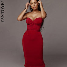 Load image into Gallery viewer, Fantoye Fashion New Bandage Party Dress Women 2019 Autumn Strapless Midi Bodycon Dress Elegant Celebrity Party ClubWear Vestidos