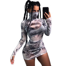 Load image into Gallery viewer, Nibber autumn Gothic print bodycon mini dress women street casual Basic stretch Slim mesh dress mujer2019 Harajuku leisure dress