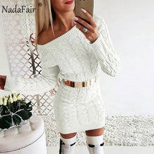 Load image into Gallery viewer, Nadafair Long Sleeven Warm Women Sweater Dress Knitted Sexy Off Shoulder Twist Casual Mini Bodycon Autumn Winter Dress Female