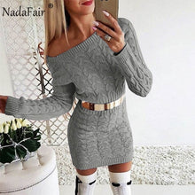 Load image into Gallery viewer, Nadafair Long Sleeven Warm Women Sweater Dress Knitted Sexy Off Shoulder Twist Casual Mini Bodycon Autumn Winter Dress Female