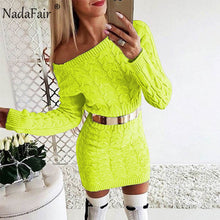Load image into Gallery viewer, Nadafair Long Sleeven Warm Women Sweater Dress Knitted Sexy Off Shoulder Twist Casual Mini Bodycon Autumn Winter Dress Female