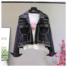Load image into Gallery viewer, 2019 Autumn Women Harajuku Red Denim Jacket Coat Heavy Hand Beaded Rivet Short Black Jeans Jacket Student Basic Coats Outfit
