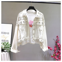 Load image into Gallery viewer, 2019 Autumn Women Harajuku Red Denim Jacket Coat Heavy Hand Beaded Rivet Short Black Jeans Jacket Student Basic Coats Outfit