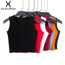 Load image into Gallery viewer, Black Round Neck Sleeveless Harajuku Women's T-shirt Cotton Crop Top Women's Shirt Girls Lady Tee Tops Streetwear Camiseta Mujer