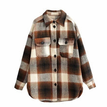Load image into Gallery viewer, Vintage women 2019 long sleeve woolen coats fashion ladies thick plaid coat female streetwear elegant girls oversize jacket chic