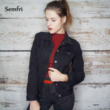Load image into Gallery viewer, Semfri Black Denim Jacket Women Winter Jean Jacket Casual Harajuku Streetwear Female Vintage Black Jeans Coat Dropshipping