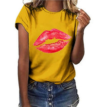 Load image into Gallery viewer, Plus Size S-5XL New Lovely Lips Gesture Print T Shirt Women 100% Cotton O Neck Short Sleeve Summer T-Shirt Tops Casual T Shirts