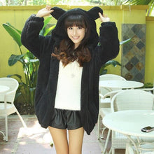 Load image into Gallery viewer, Women Lovely Flannel Winter Sweaters Bear or Rabbit Ear Shape Bunny Tail Fuzzy Hooded Outerwear Coat Zipper Long Sleeve Jackets