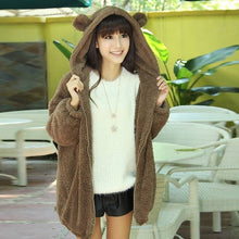 Load image into Gallery viewer, Women Lovely Flannel Winter Sweaters Bear or Rabbit Ear Shape Bunny Tail Fuzzy Hooded Outerwear Coat Zipper Long Sleeve Jackets