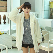 Load image into Gallery viewer, Women Lovely Flannel Winter Sweaters Bear or Rabbit Ear Shape Bunny Tail Fuzzy Hooded Outerwear Coat Zipper Long Sleeve Jackets