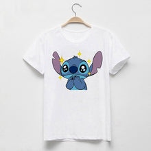 Load image into Gallery viewer, LUSLOS Casual cute cartoon Tee Shirt Femme Tops Casual T shirt Women Lovely Lilo  Stitch Print Harajuku  White Plus size Tees