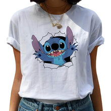 Load image into Gallery viewer, LUSLOS Casual cute cartoon Tee Shirt Femme Tops Casual T shirt Women Lovely Lilo  Stitch Print Harajuku  White Plus size Tees