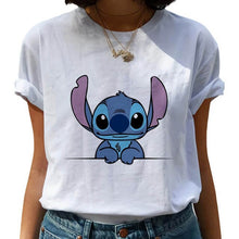 Load image into Gallery viewer, LUSLOS Casual cute cartoon Tee Shirt Femme Tops Casual T shirt Women Lovely Lilo  Stitch Print Harajuku  White Plus size Tees