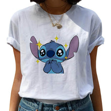 Load image into Gallery viewer, LUSLOS Casual cute cartoon Tee Shirt Femme Tops Casual T shirt Women Lovely Lilo  Stitch Print Harajuku  White Plus size Tees