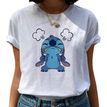 Load image into Gallery viewer, LUSLOS Casual cute cartoon Tee Shirt Femme Tops Casual T shirt Women Lovely Lilo  Stitch Print Harajuku  White Plus size Tees