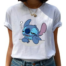Load image into Gallery viewer, LUSLOS Casual cute cartoon Tee Shirt Femme Tops Casual T shirt Women Lovely Lilo  Stitch Print Harajuku  White Plus size Tees
