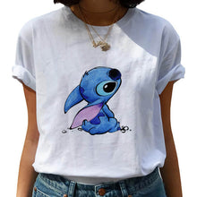 Load image into Gallery viewer, LUSLOS Casual cute cartoon Tee Shirt Femme Tops Casual T shirt Women Lovely Lilo  Stitch Print Harajuku  White Plus size Tees