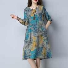 Load image into Gallery viewer, KANCOOLD Dress Fashion Women Long Sleeve O Neck Pocket Dress Cotton Linen Printed Loose Casual Dress women 2018AUG7