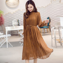 Load image into Gallery viewer, BGTEEVER Plus Size O-neck Print Chiffon Women Dress Flare Full Sleeve A-line Female Dress 2019 Spring Pleated Midi Vestidos