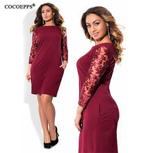 Load image into Gallery viewer, 5XL 6XL Lace Patchwork Dresses 2019 Autumn Winter Dress Big Size Office Female Dress Plus Size women Clothing Black Red Vestidos
