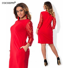 Load image into Gallery viewer, 5XL 6XL Lace Patchwork Dresses 2019 Autumn Winter Dress Big Size Office Female Dress Plus Size women Clothing Black Red Vestidos