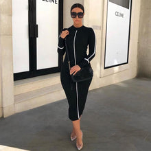 Load image into Gallery viewer, 2019spring new black white High street dresses women's Elegant bodycon midi dresses mujer offic ladies fashion casual Slim dress