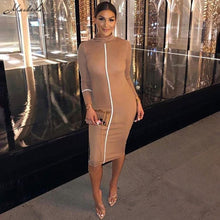 Load image into Gallery viewer, 2019spring new black white High street dresses women's Elegant bodycon midi dresses mujer offic ladies fashion casual Slim dress