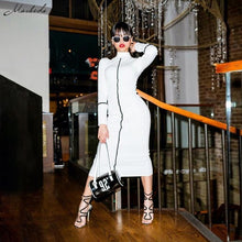 Load image into Gallery viewer, 2019spring new black white High street dresses women's Elegant bodycon midi dresses mujer offic ladies fashion casual Slim dress